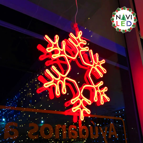 Adorno Navideño en Neon LED p/exterior tipo Copo de Nieve, 78W, Rojo, 110Vac, Dimensiones: 55x48cm