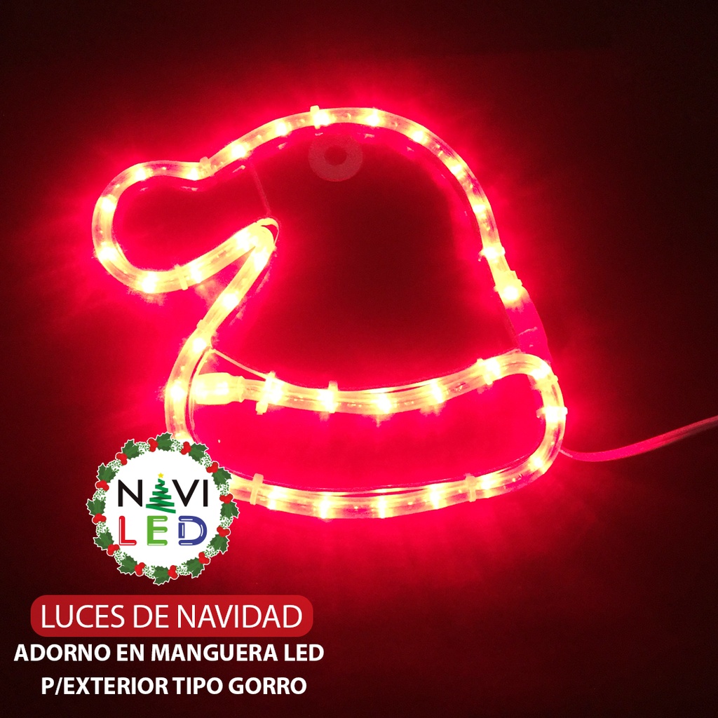 Adorno Navideño 2D en Manguera LED p/exterior tipo gorro, Rojo, 110Vac, Dimensiones: 23.5x24.8cm