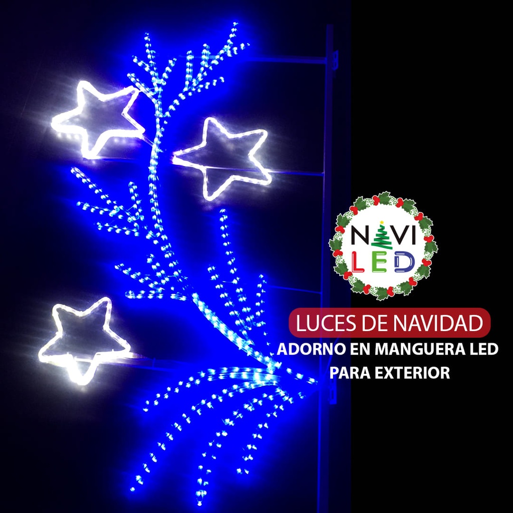 Adorno Navideño 2D en Manguera LED p/exterior tipo DG-016, azul + 2700K, 110Vac, Dimensiones: 80x150cm