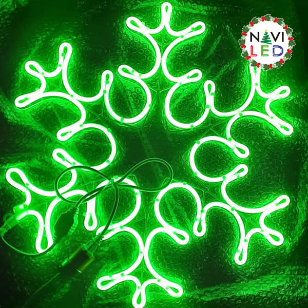 Adorno Navideño en Neón LED p/exterior tipo Copo de Nieve, 78W, Verde, 110Vac, Dimensiones: 55x48cm