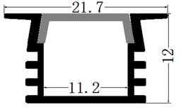 [DGPR-1026447] Perfil de Aluminio p/Cinta LED con PCB de 5-10mm, DG-E1612, Medidas: 11.2x12x2500mm, p/Empotrar, incluye: difusor opal con nivel de transparencia de un 65%, 2 tapas terminales y 4 Clips, Plateado